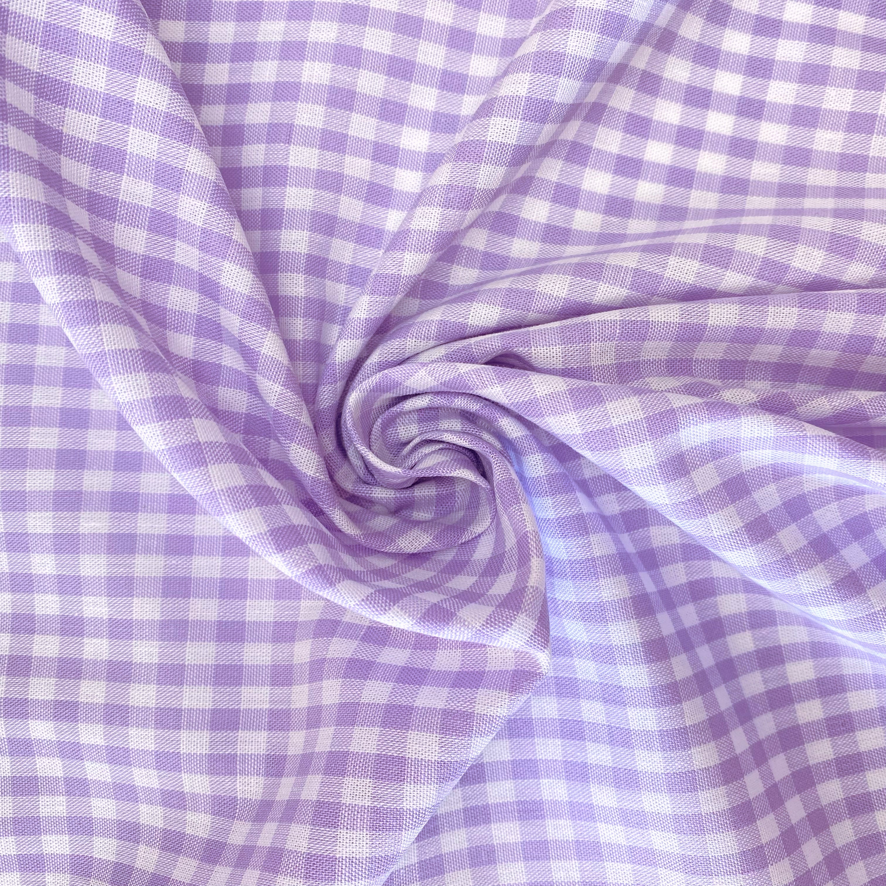 Gingham 100% Cotton Fabric - by the metre : Lilac & White