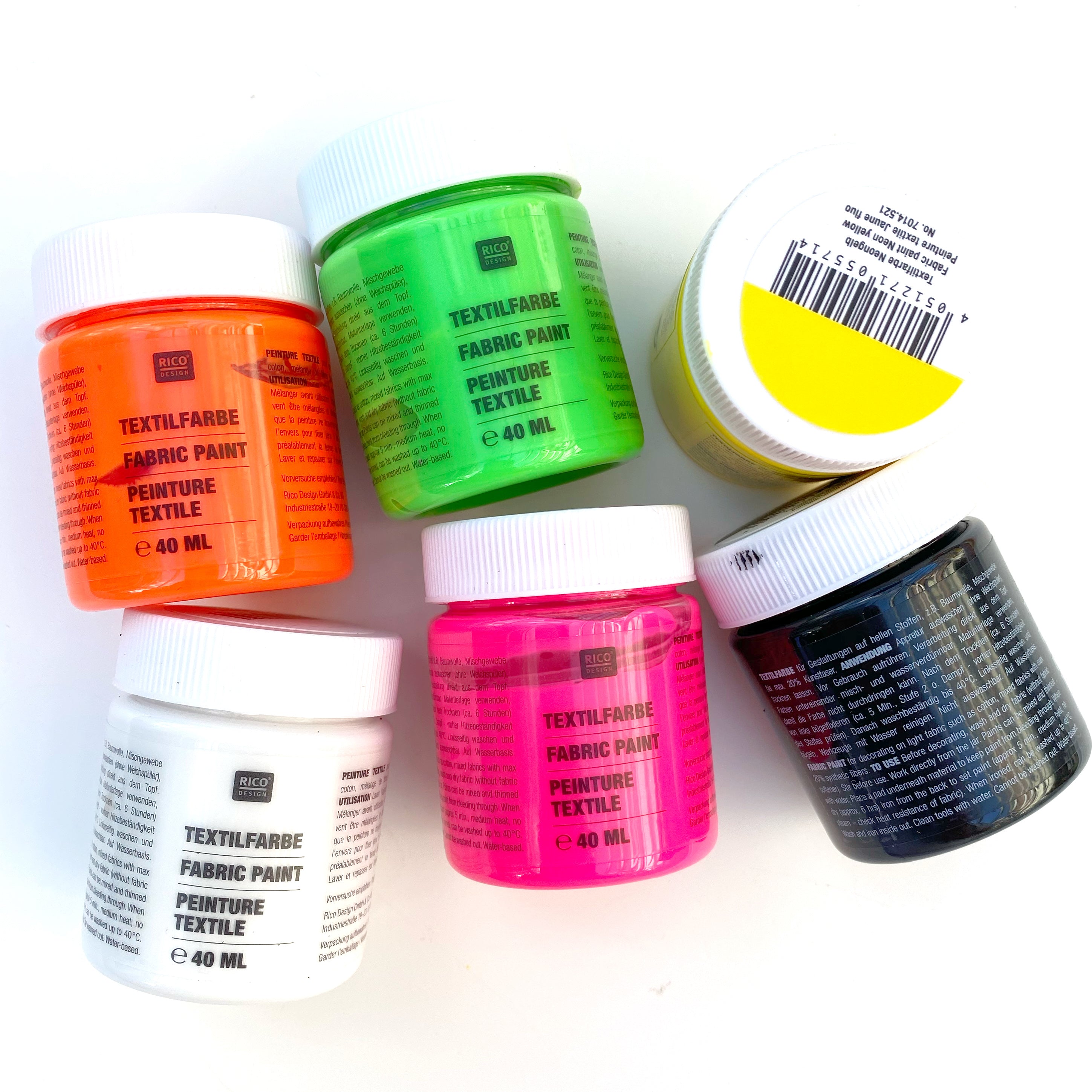 Fabric Textile Paints Set : Neon Colours : 6 x 40ml pots