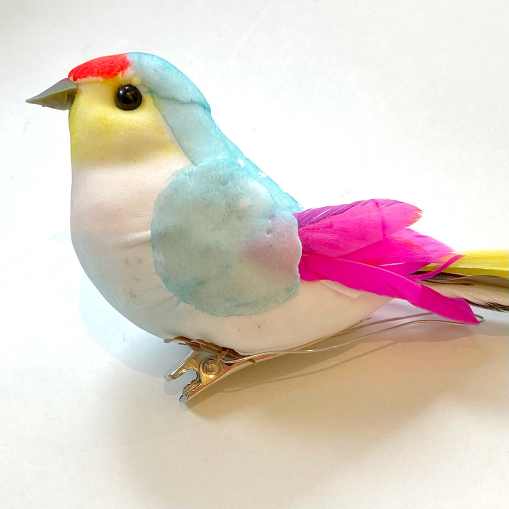 Ornamental Bird Clip - Turquoise and Pink