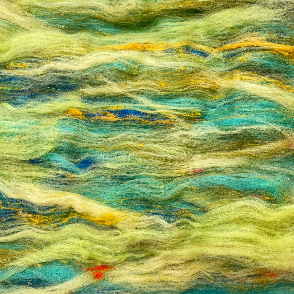 Hand Carded BATT for Spinning & Felting : Green Tambourine