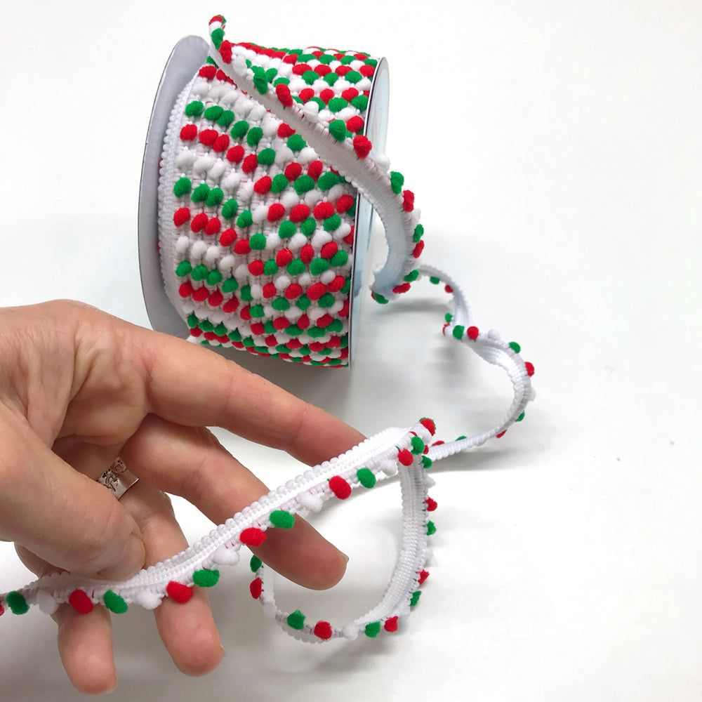 Christmas Baby Pompom Trim per metre