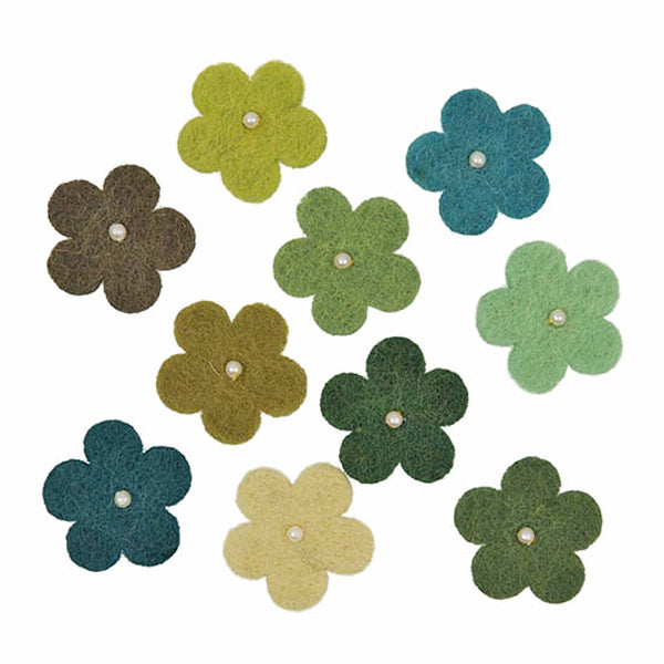 Felt Flowers Green Mix with pearls