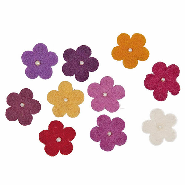Felt Flowers  Red Mix with pearls