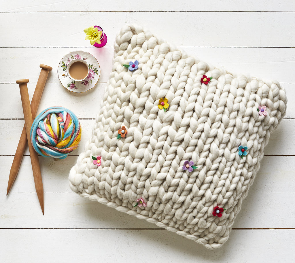 Giant Knitted Floor Cushion + Felt Flowers KIT