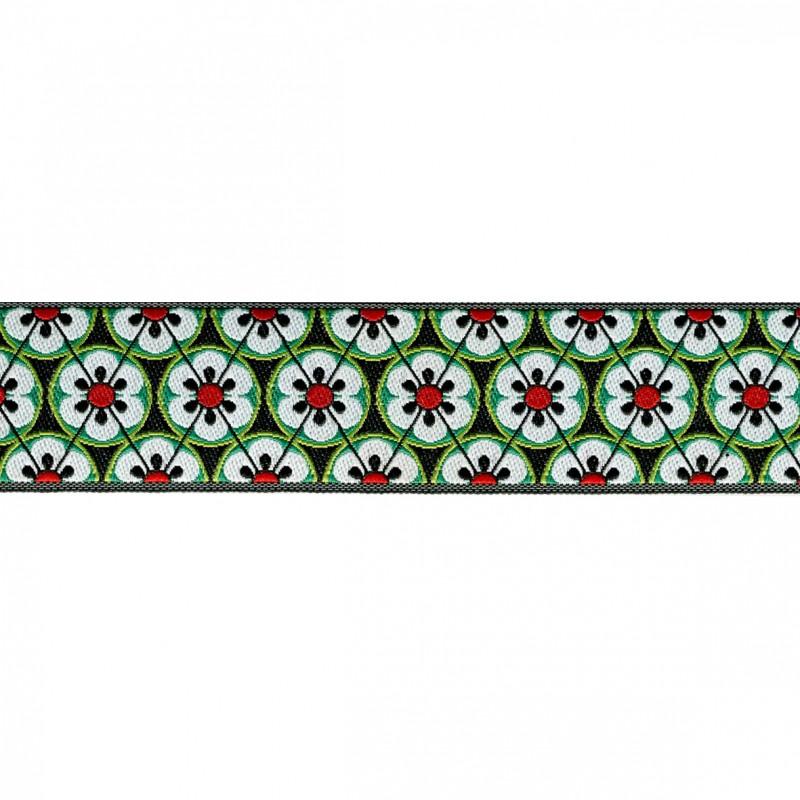 Flower Tiles Ribbon 25mm 15 Green