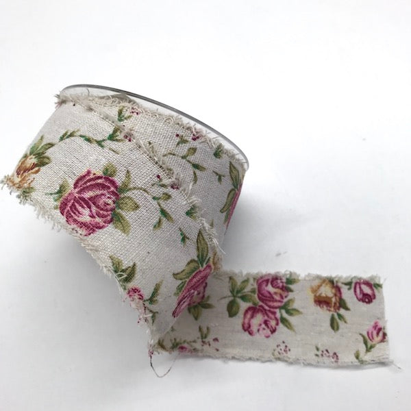 Frayed Linen Floral Ribbon