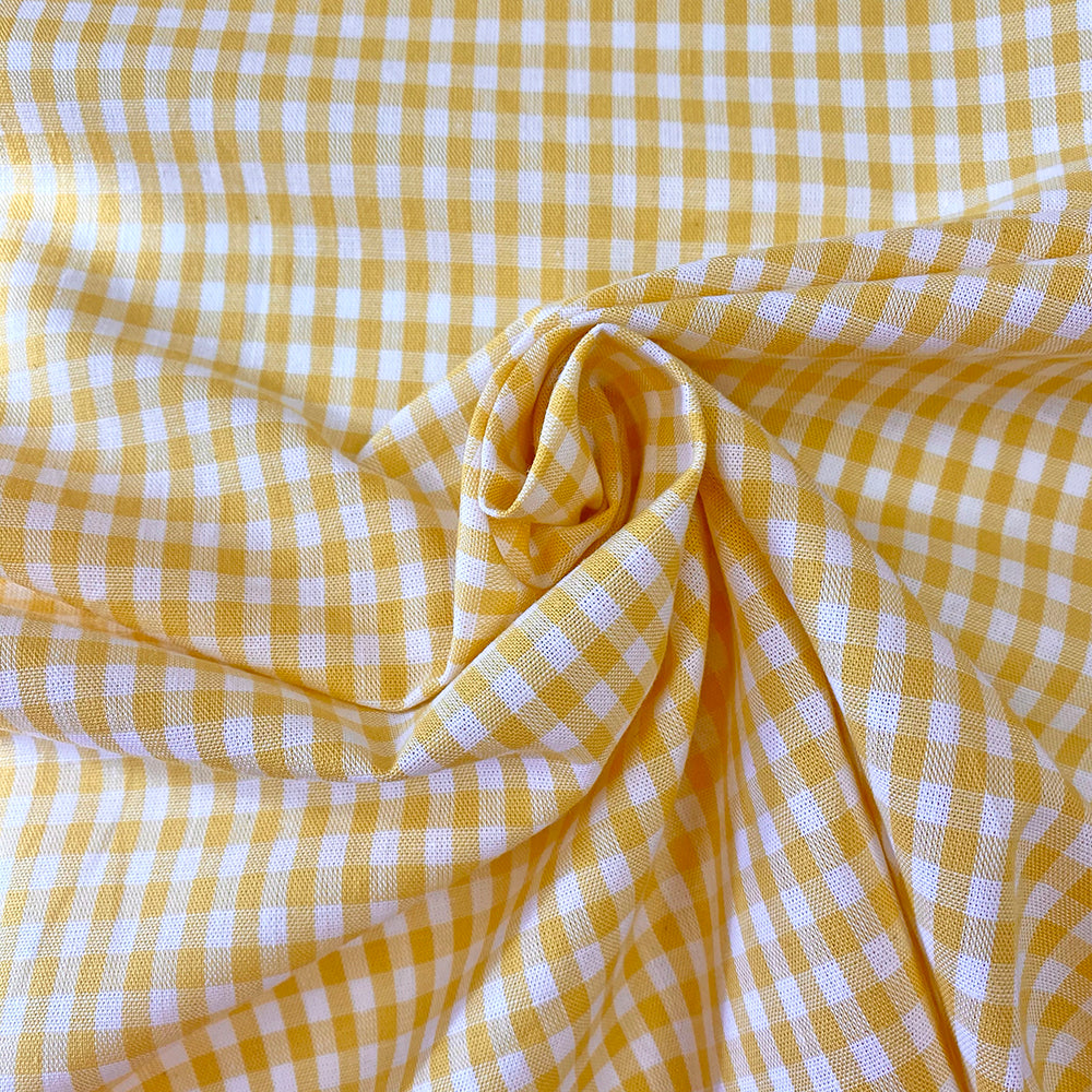 Gingham 100% Cotton Fabric - by the metre : Yellow & White