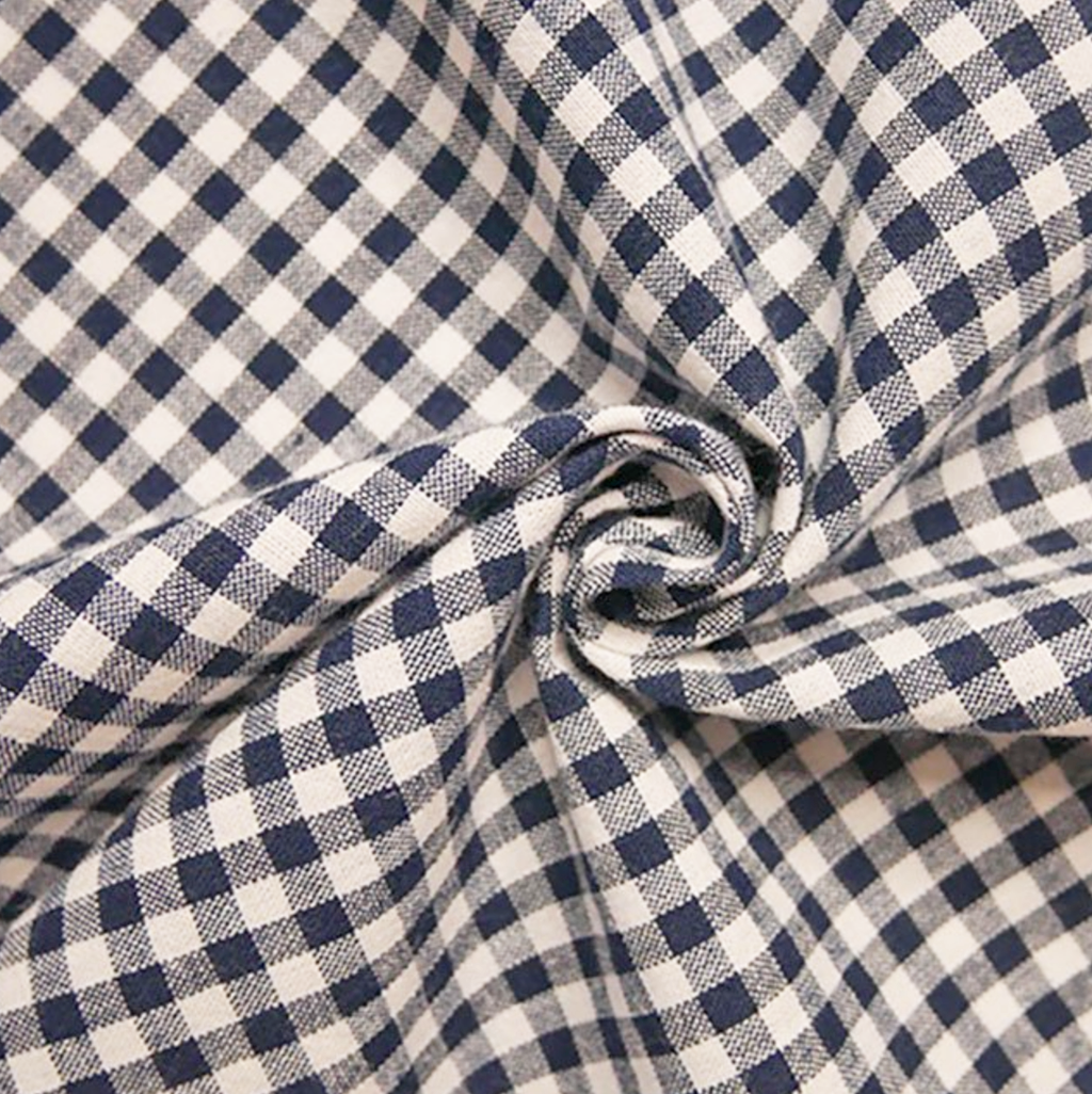 Gingham 100% Cotton Fabric - by the metre : Navy & White