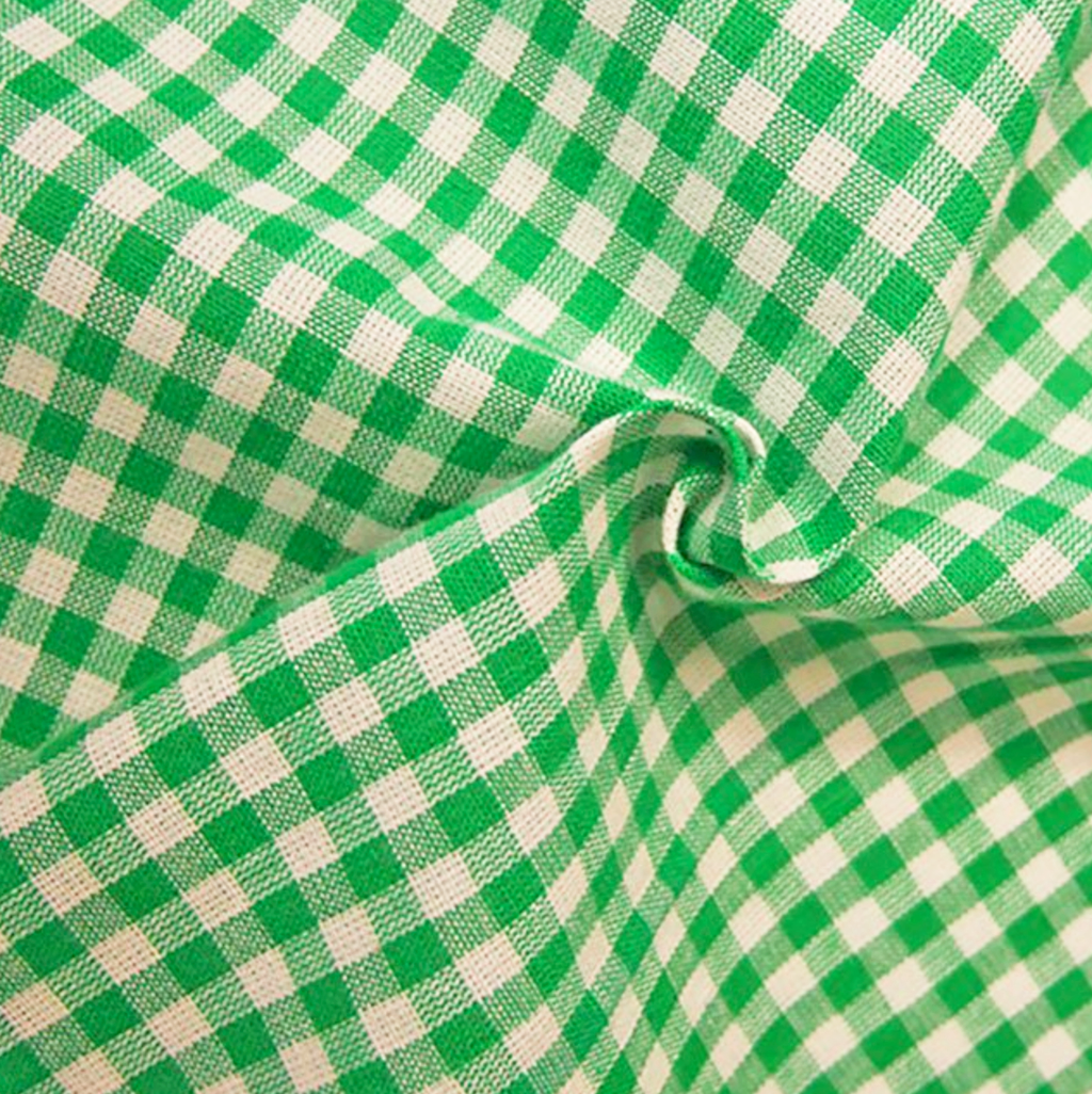 Gingham 100% Cotton Fabric - by the metre : Emerald Green & White