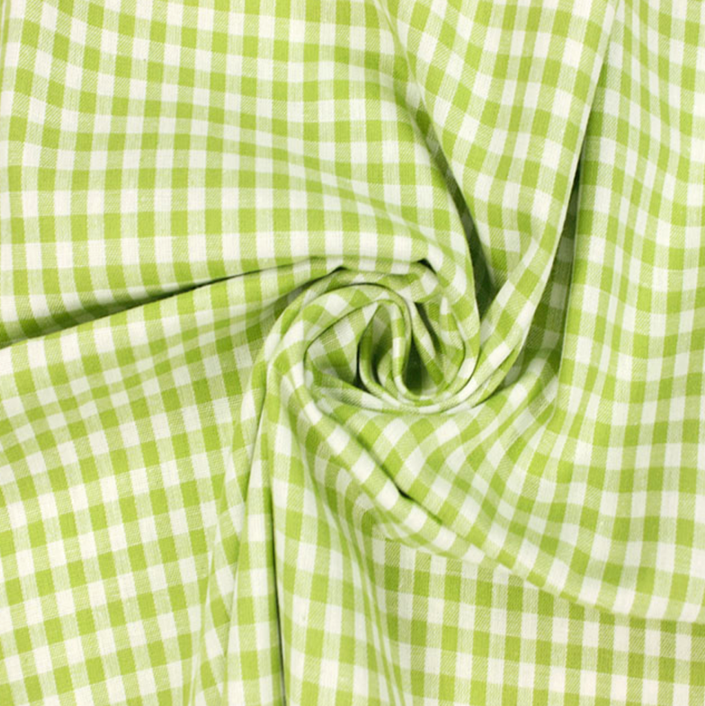 Gingham 100% Cotton Fabric - by the metre : Lime & White