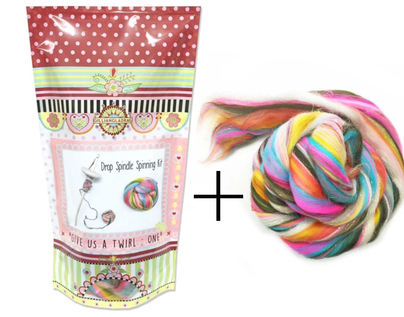 Drop Spindle Spinning Kit Give Us a Twirl Kit One PLUS extra 100g Glittery Unicorn Wooltops