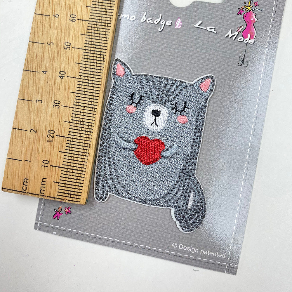 Cat with Heart Iron on Motif Patch