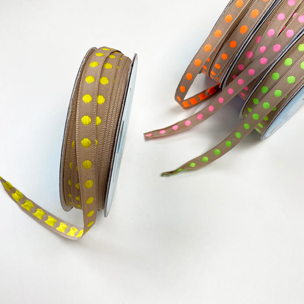 Single Polka Dot Ribbon / Trimming : Neon Yellow