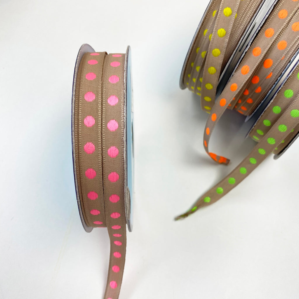Single Polka Dot Ribbon / Trimming : Neon Pink
