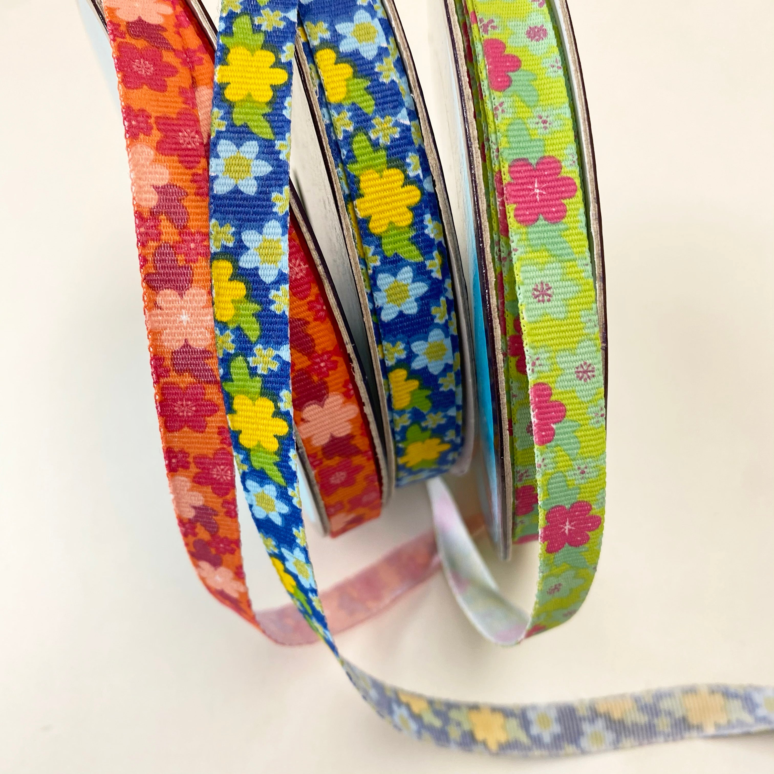 Retro Flower Power Seventies Ribbon 10mm : Blue