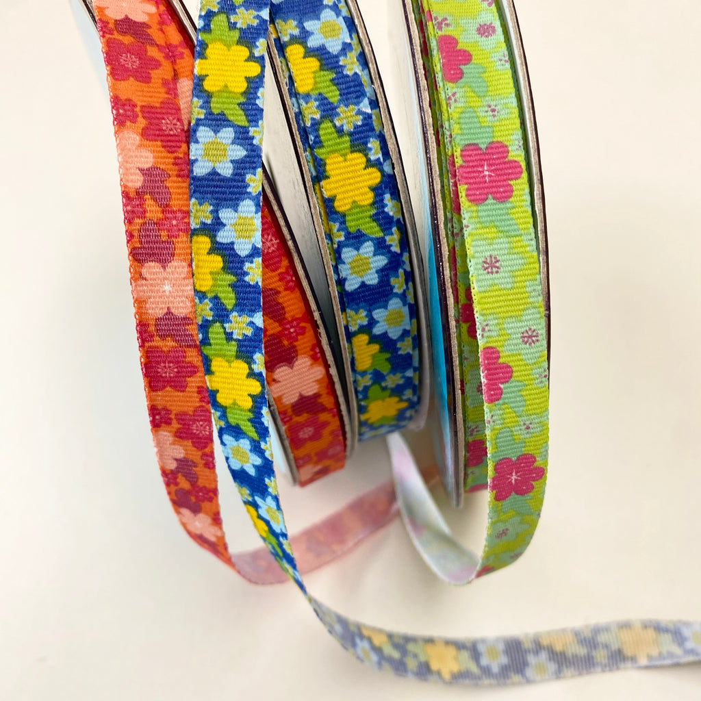 Retro Flower Power Seventies Ribbon 10mm : Orange / Red