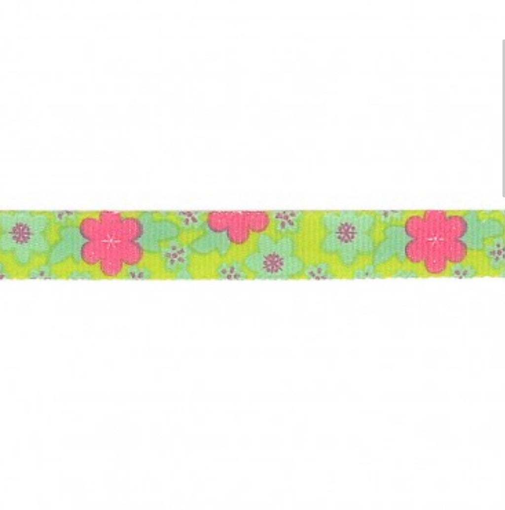Retro Flower Power Seventies Ribbon 10mm : Green