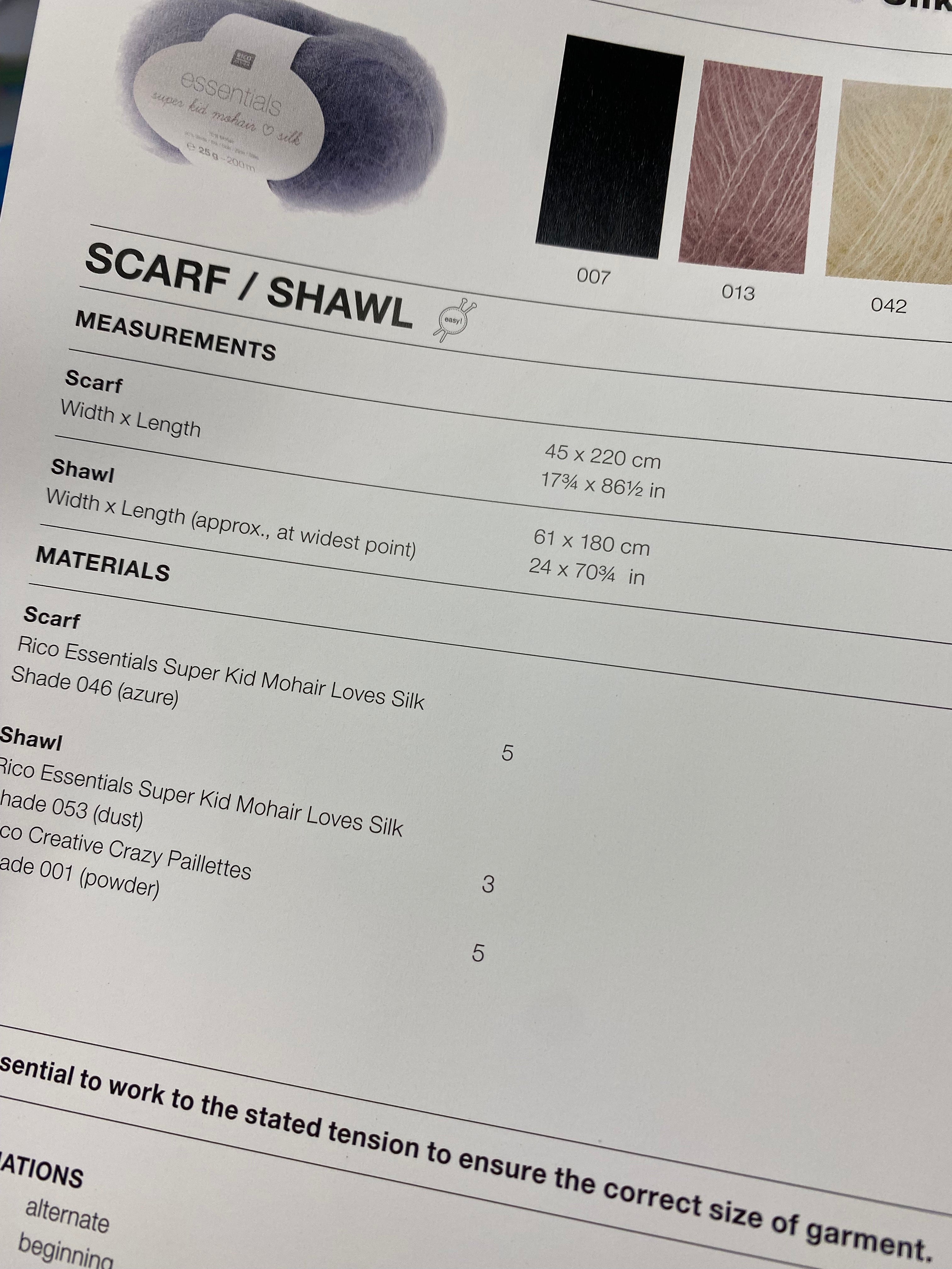 Super Kid Mohair + Crazy Paillettes Pattern 1193 Scarf & Shawl