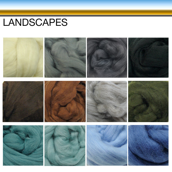 Wool tops Roving Bundle: 1200g LANDSCAPE colours - save over 10%