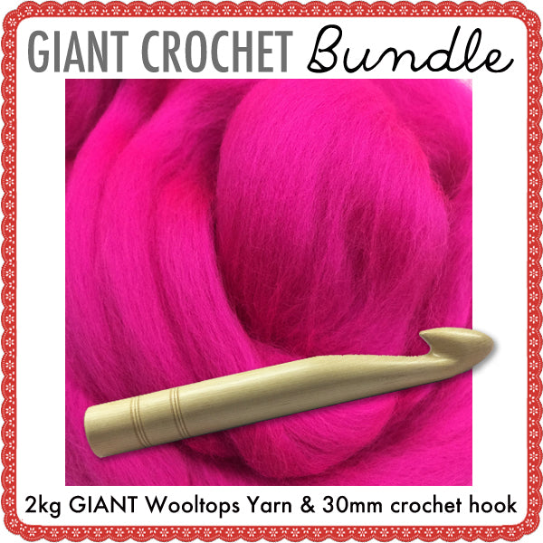 Giant Extreme Crochet Bundle Kit : Neon Pink Wooltops & Hook