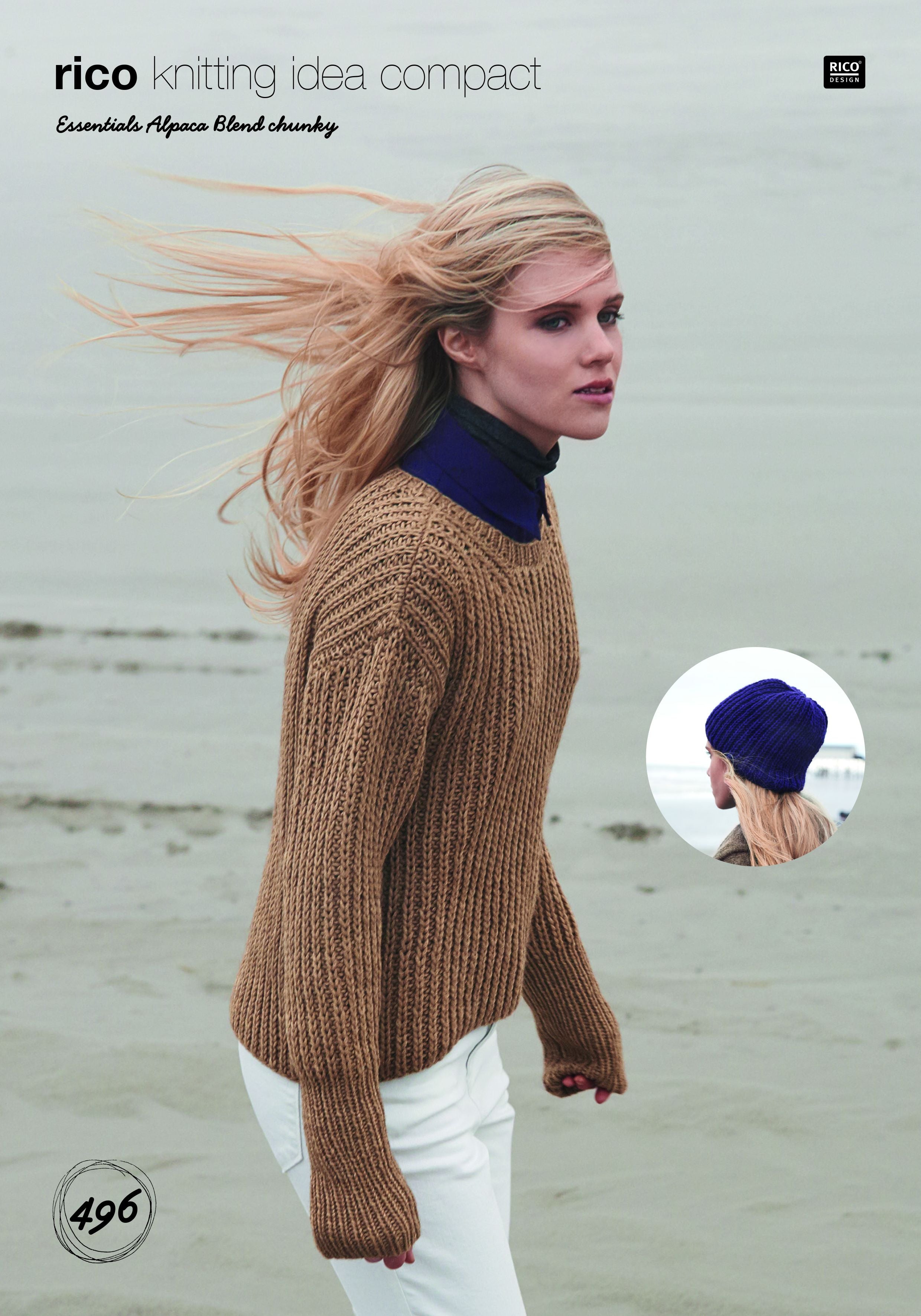 Rico Alpaca Blend Chunky Knitting Pattern 496 (D) adult jumper