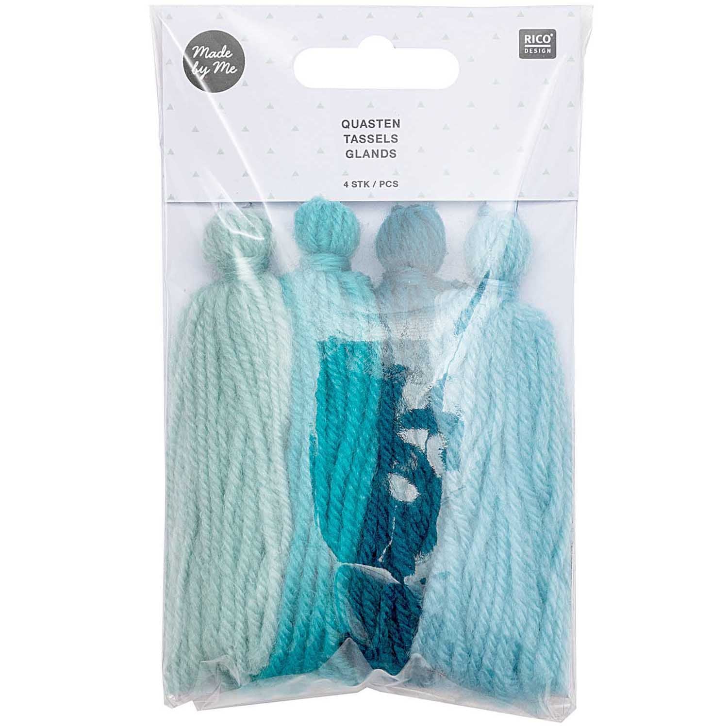 Tassels 4 pack Aqua Colours 9cm long (D)