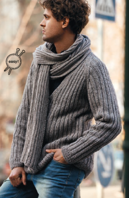 Rico Easy Men's Jumper, Cardigan & Scarf Knitting Pattern 653 (D)