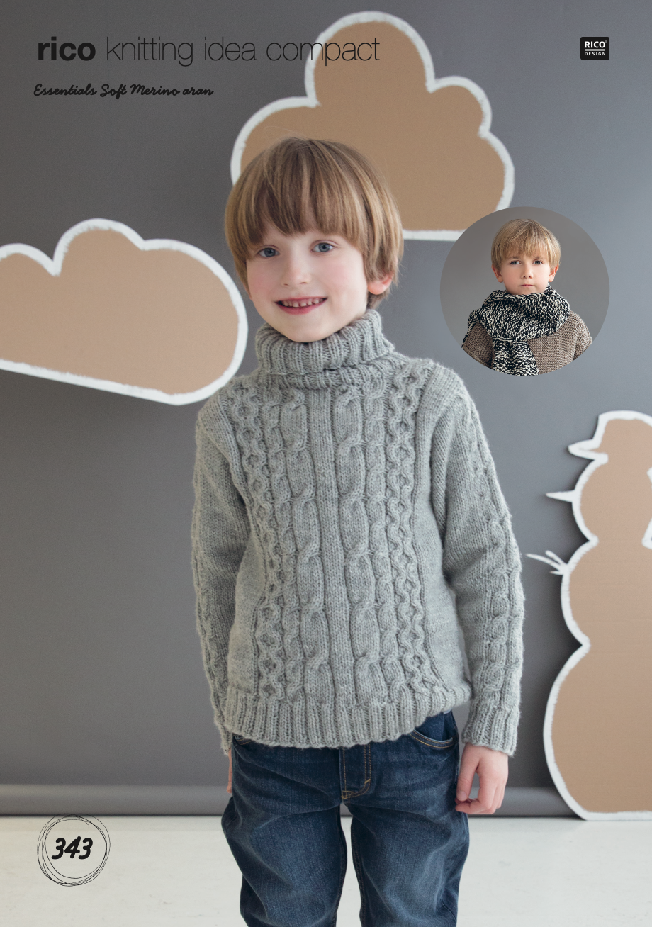Kids Age 6-10 years Aran Cable Jumper Knitting Pattern 343