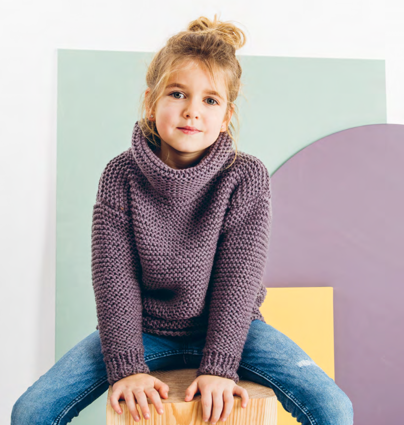 Kids Aran Roll Neck Jumper Knitting Pattern 801