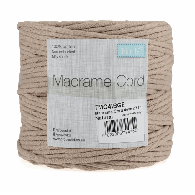 Macramé Cord: 87m x 4mm: Beige