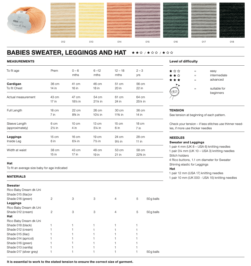 Baby Dream Uni Pattern 1041 Sweater, Leggings & Hat