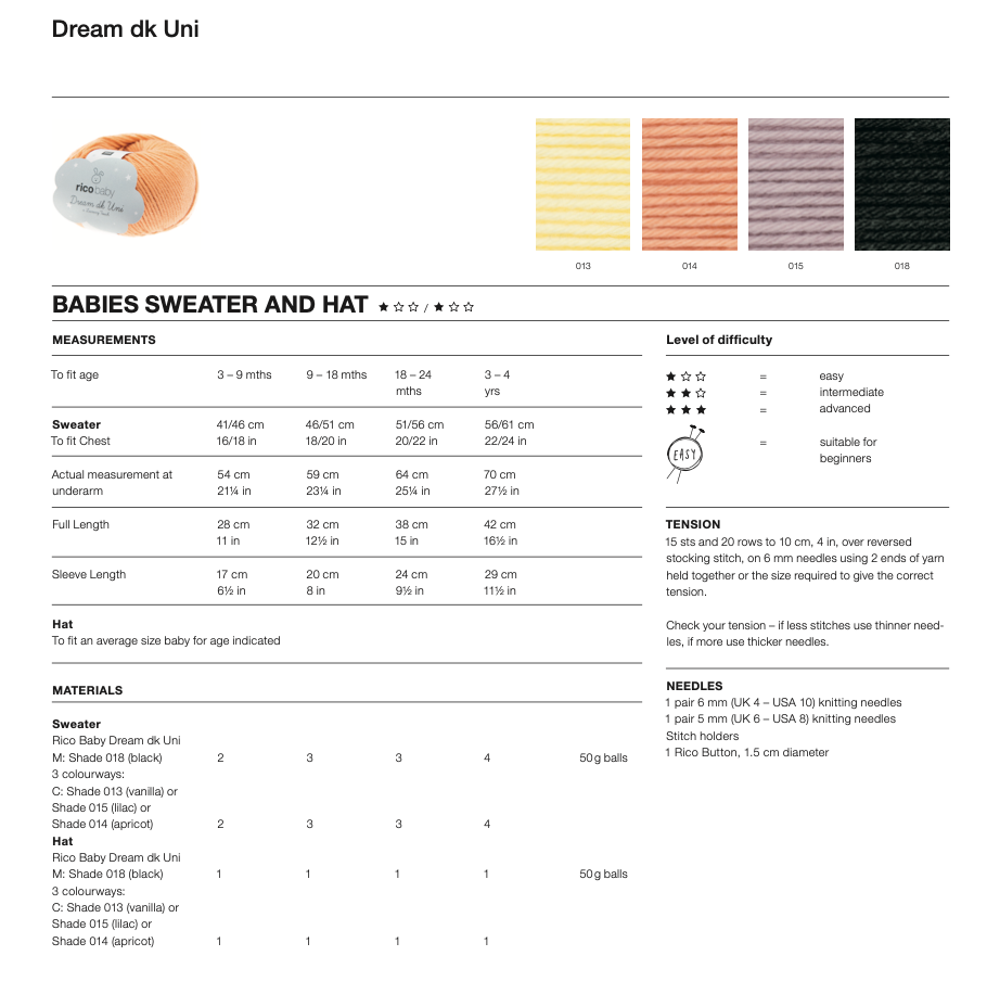 Baby Dream Uni Pattern 1035 Sweater & Hat