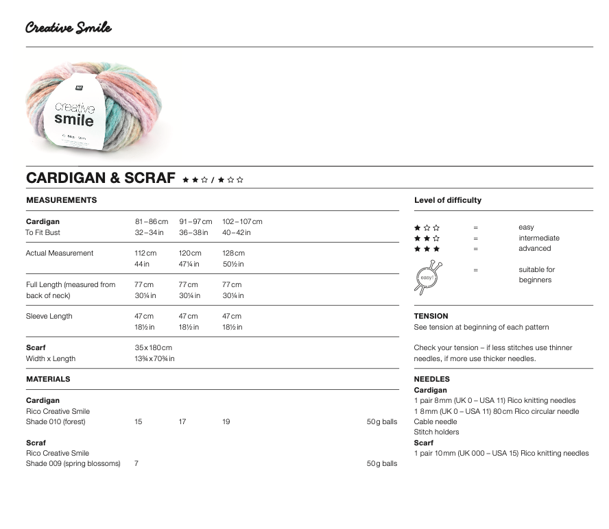 Smile Knitting Pattern 1049 : Cardigan & Scarf (D)