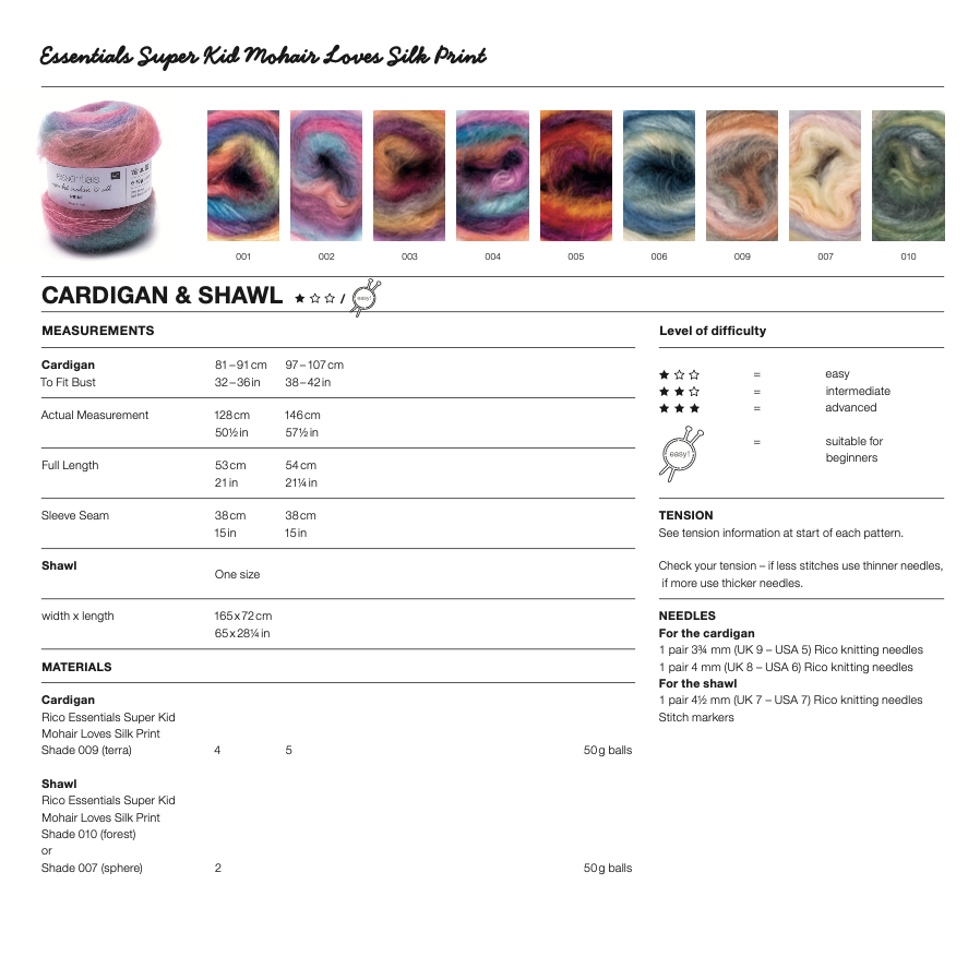 Super Kid Mohair Pattern 1065 Cardigan & Shawl