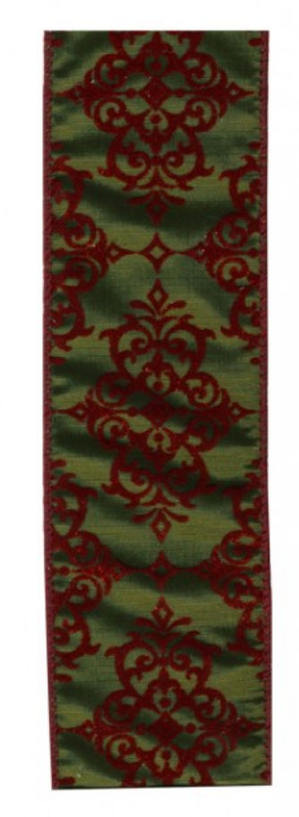 Wired Arabesque Christmas Flock Ribbon