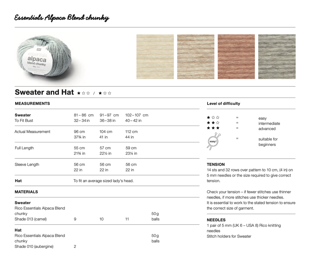 Rico Alpaca Blend Chunky Knitting Pattern 496 (D) adult jumper