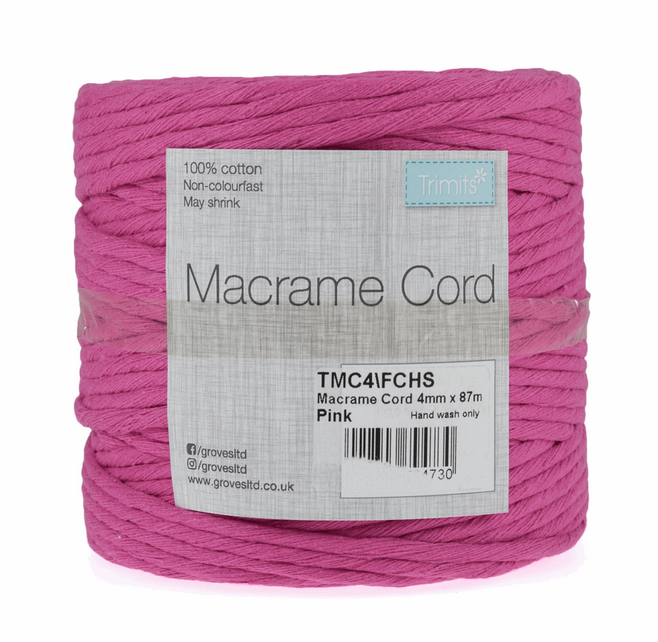 Macramé Cord: 87m x 4mm: 0.5kg: Pink