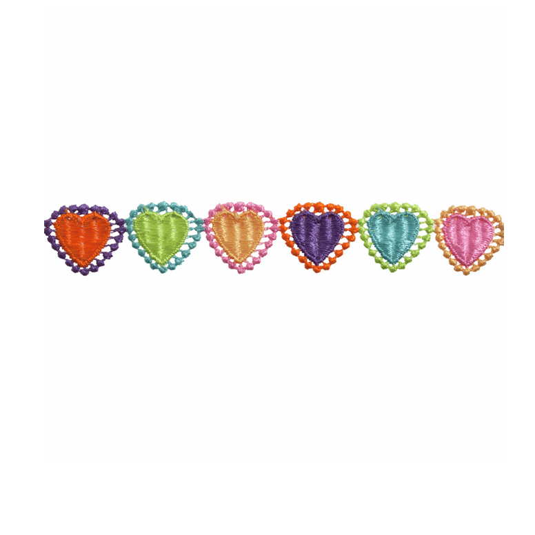 Lace: Colourful Guipure Heart Trimming 25mm: per metre