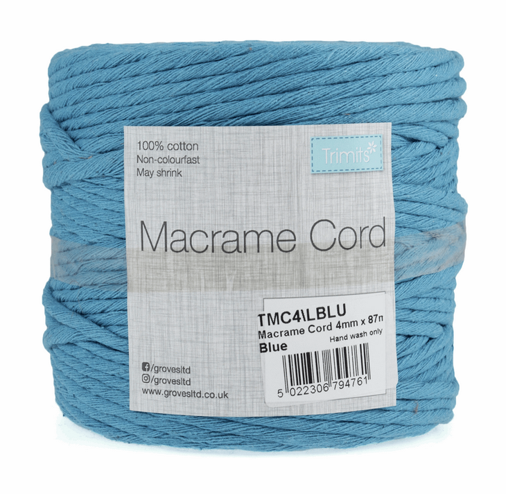 Macramé Cord: 87m x 4mm: Blue