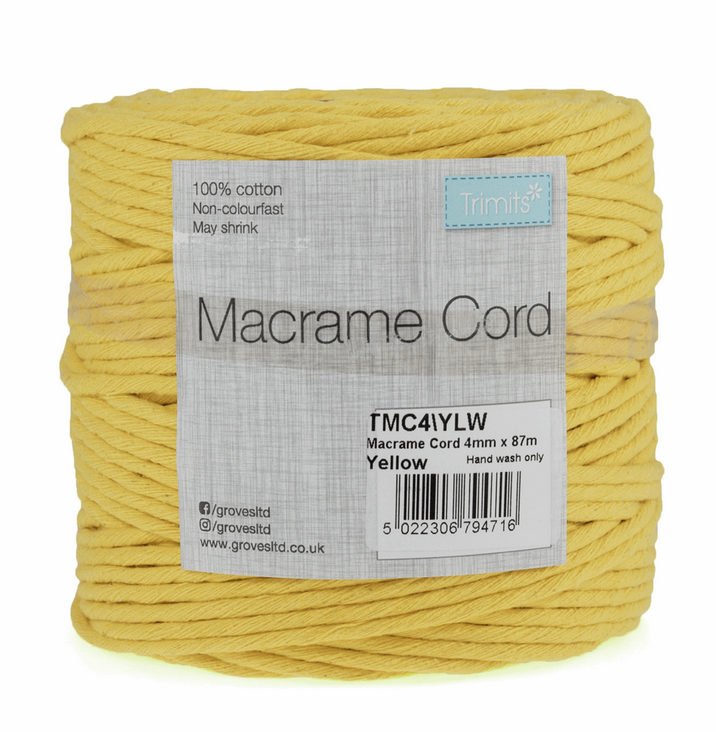 Macramé Cord: 87m x 4mm: Yellow