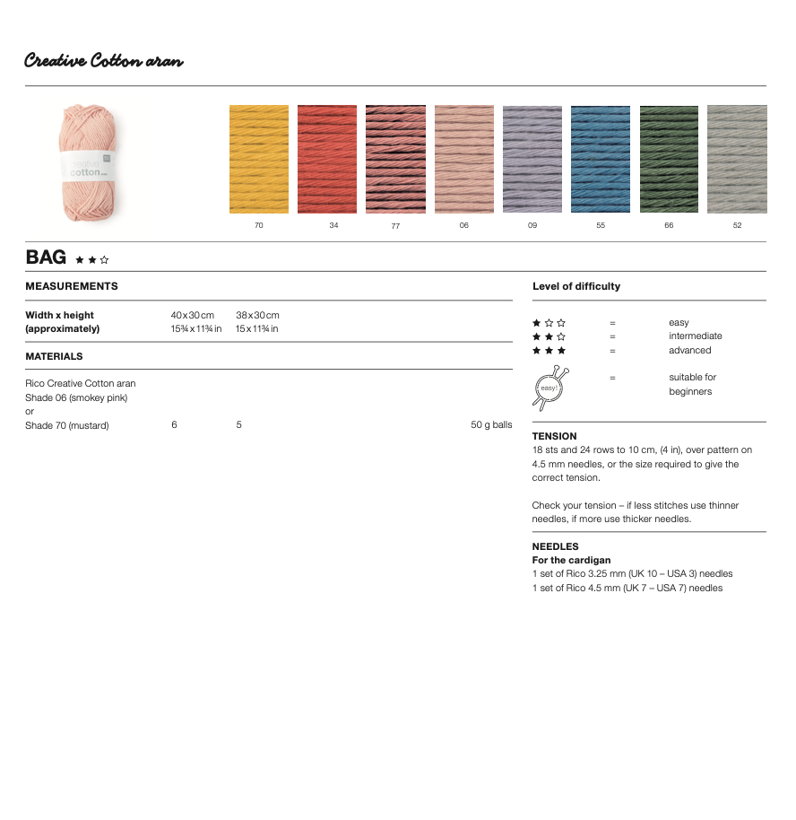 Rico Creative Cotton Aran Knitting Pattern String Style Eco Bag 1022