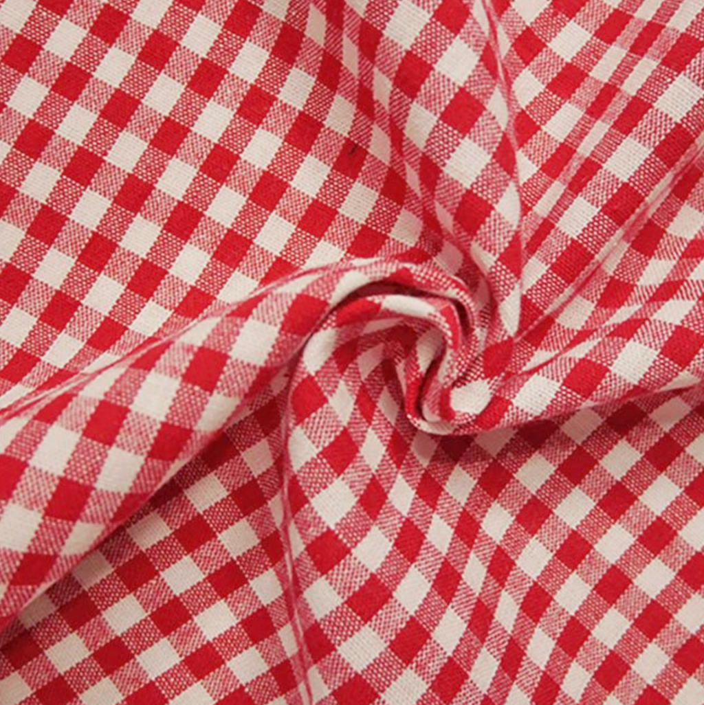 Gingham 100% Cotton Fabric - by the metre : Red & White