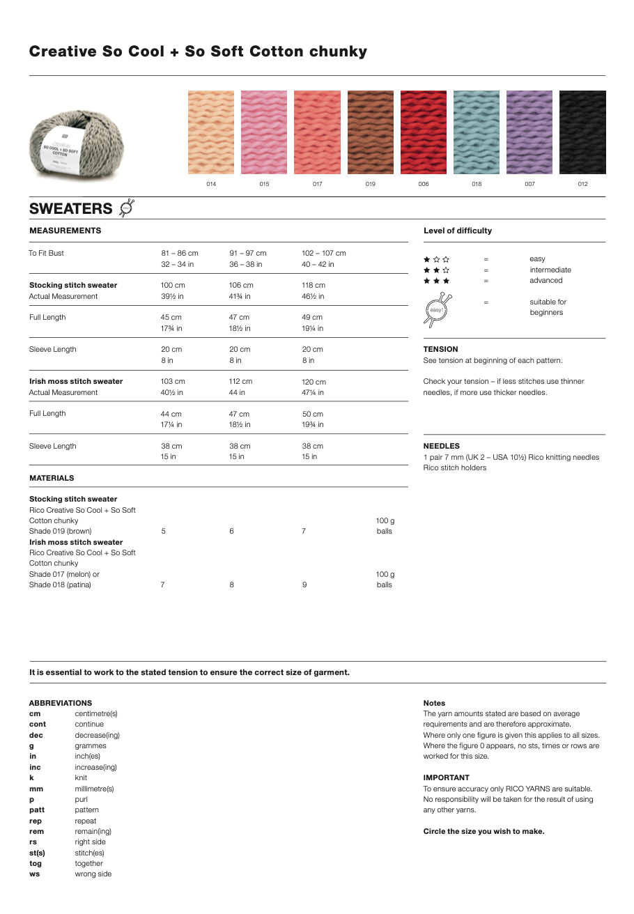 So Cool & So Soft Cotton Single Pattern 1098 : Short & Long Sleeved Sweaters