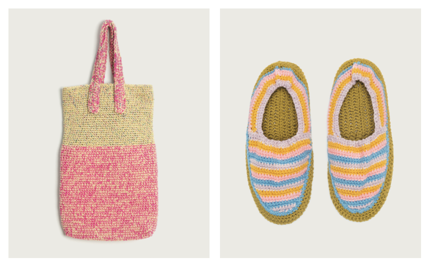 Rico Creative Cotton Aran Crochet Pattern Slippers & Bag 1103