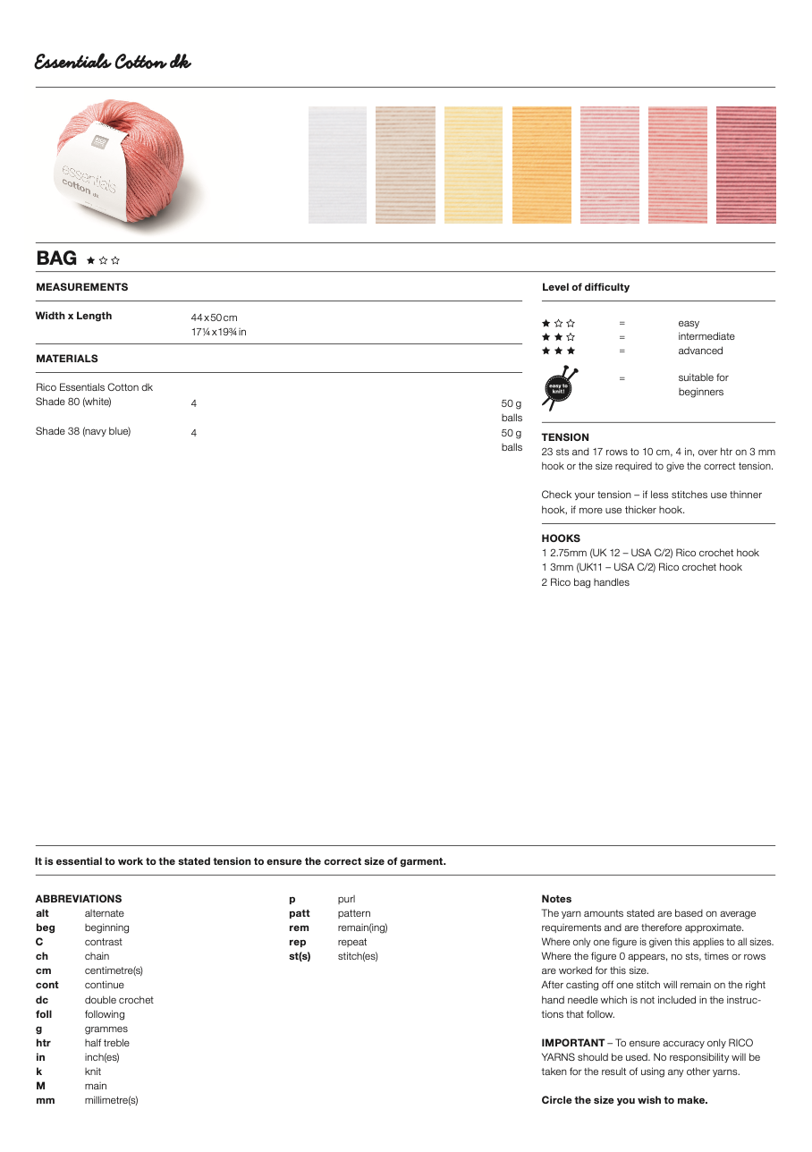 Rico Essentials Cotton Crochet Digital Pattern 729 Bag