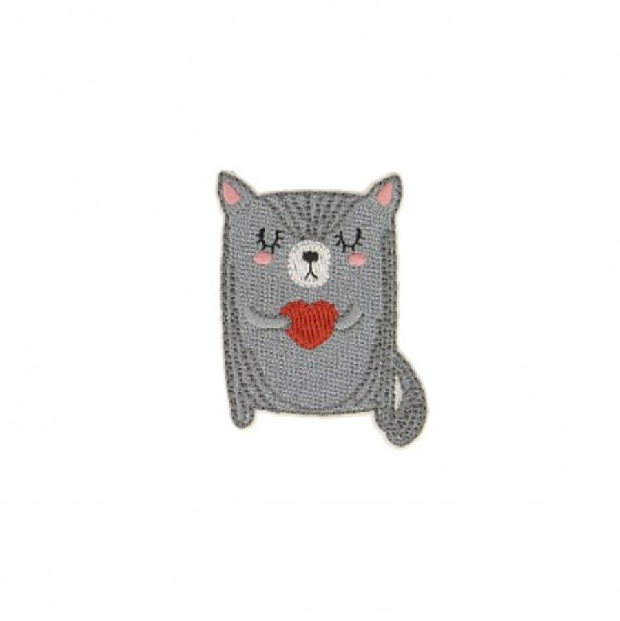 Cat with Heart Iron on Motif Patch