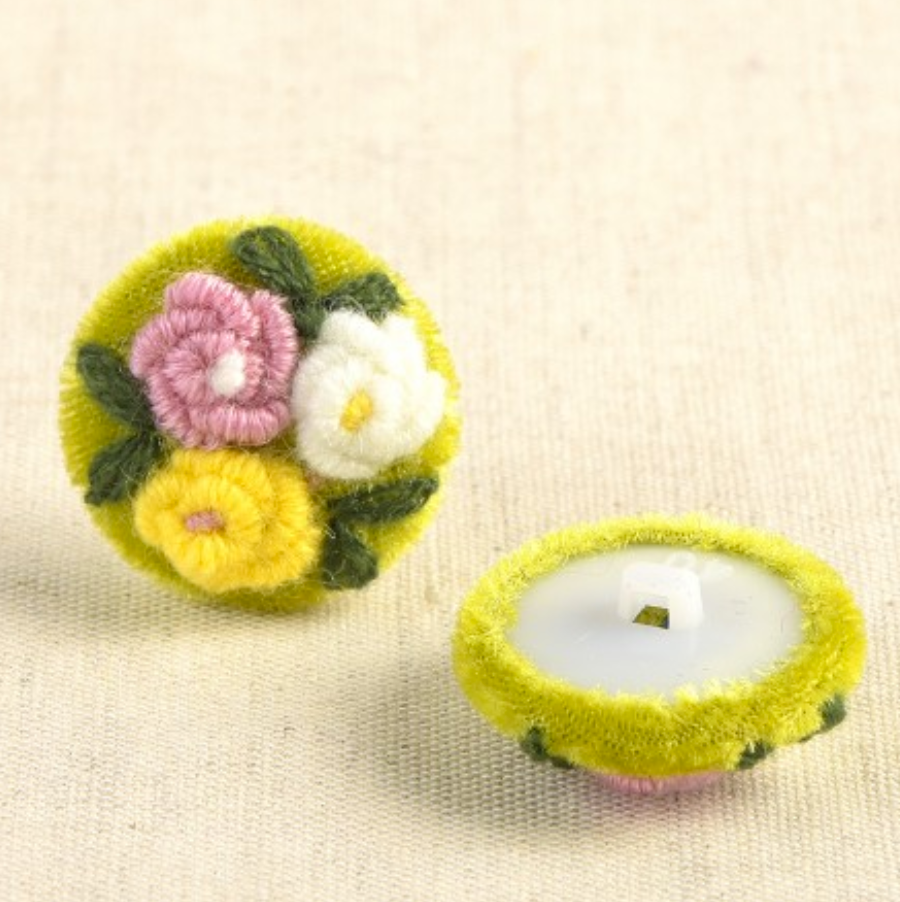 Velvet Bullion Roses Flower Button : pack of 2 : Green