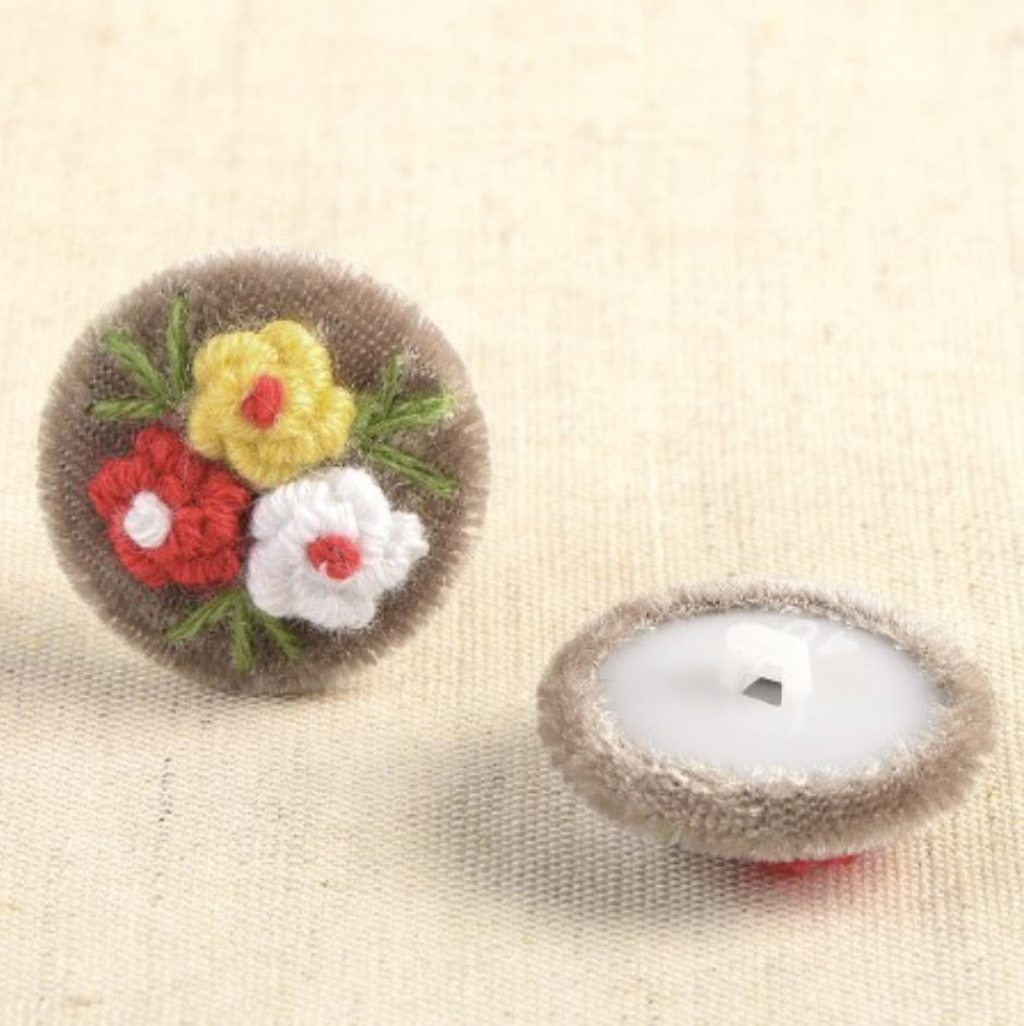 Velvet Bullion Roses Flower Button : pack of 2 : Oatmeal