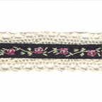 Lace Edged Jacquard Flower Ribbon : Black