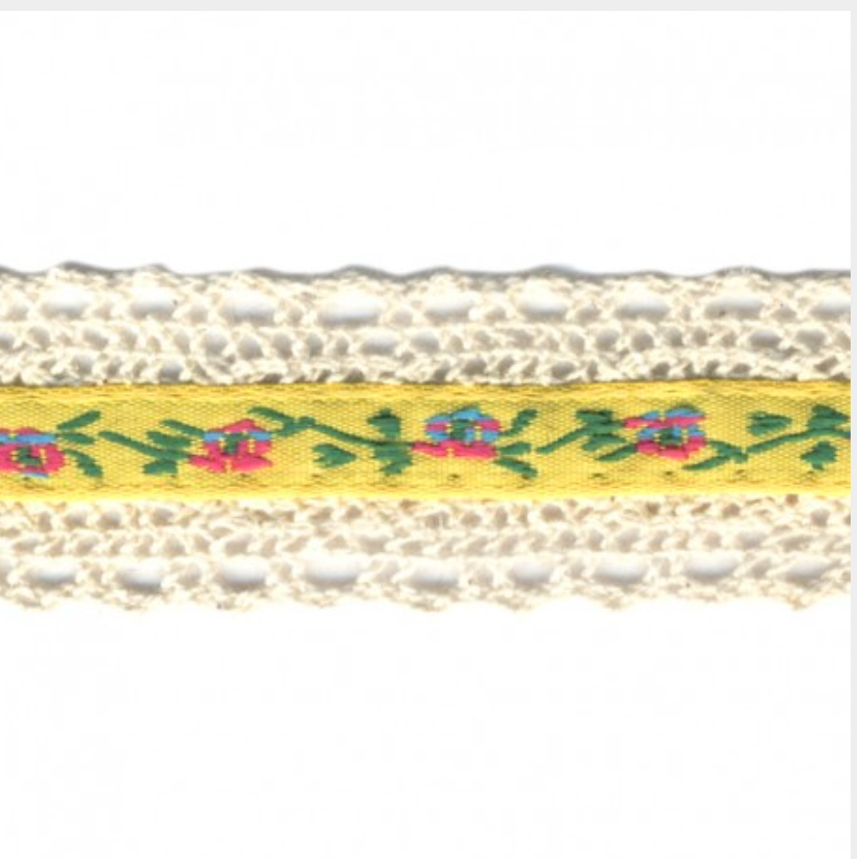 Lace Edged Jacquard Flower Ribbon : Yellow